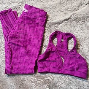 Booty by Brabants fuchsia leggings and sports bra original fabric deep v bra
